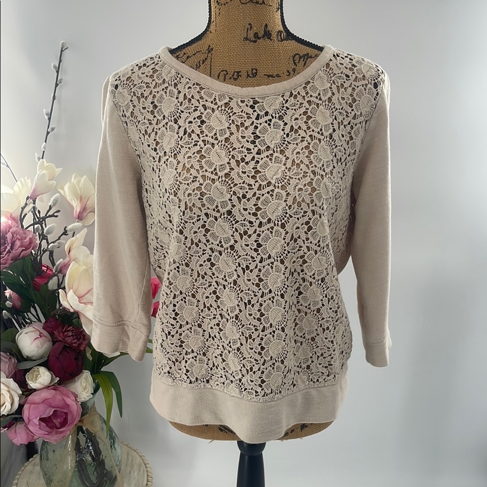 Cream Lace Overlay Embroidered Top
